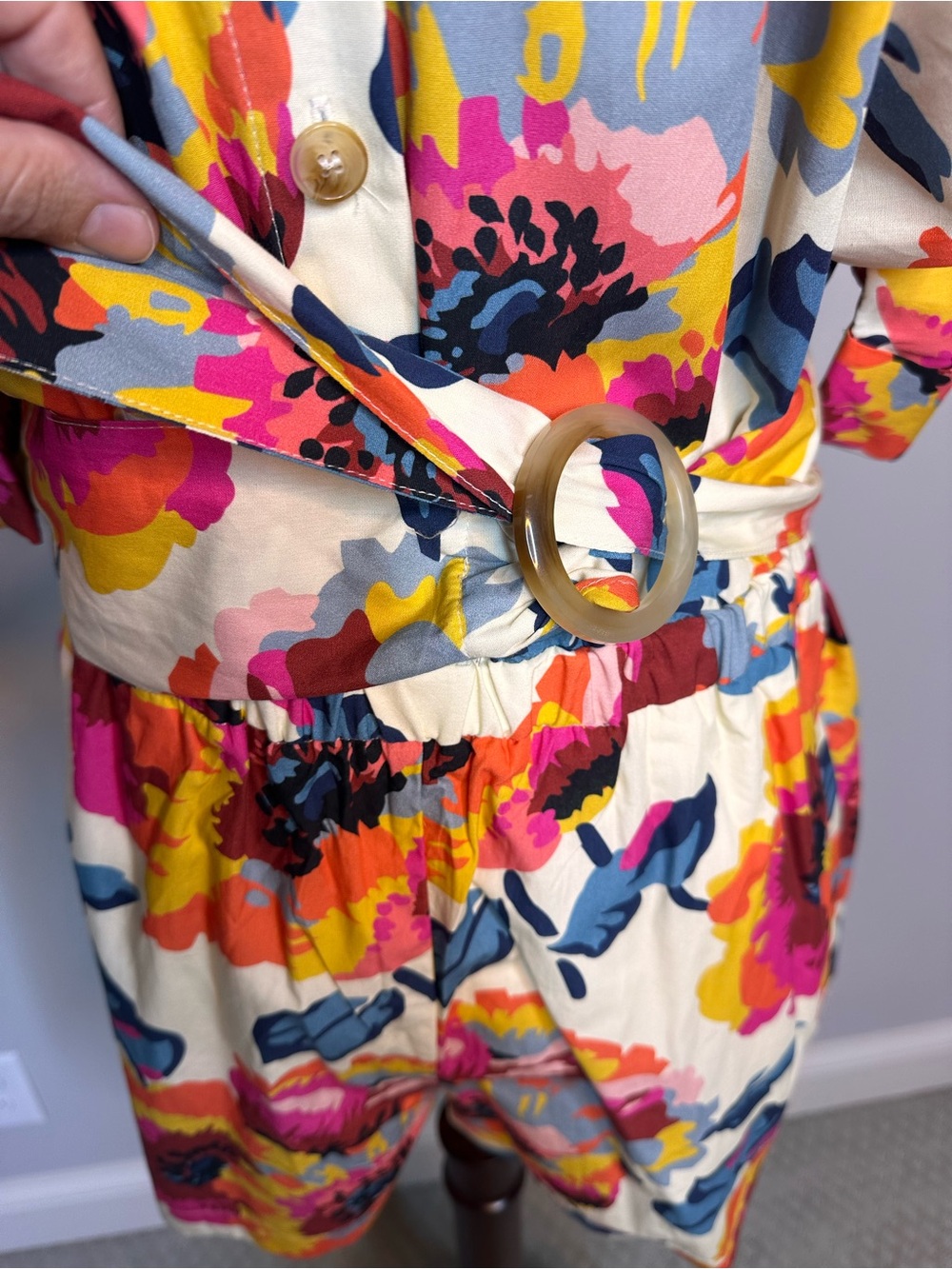 Sz 40 / 8 Sezane x Momonì Joan Jumpsuit romper shorts floral short sleeve pocket - Picture 5 of 13